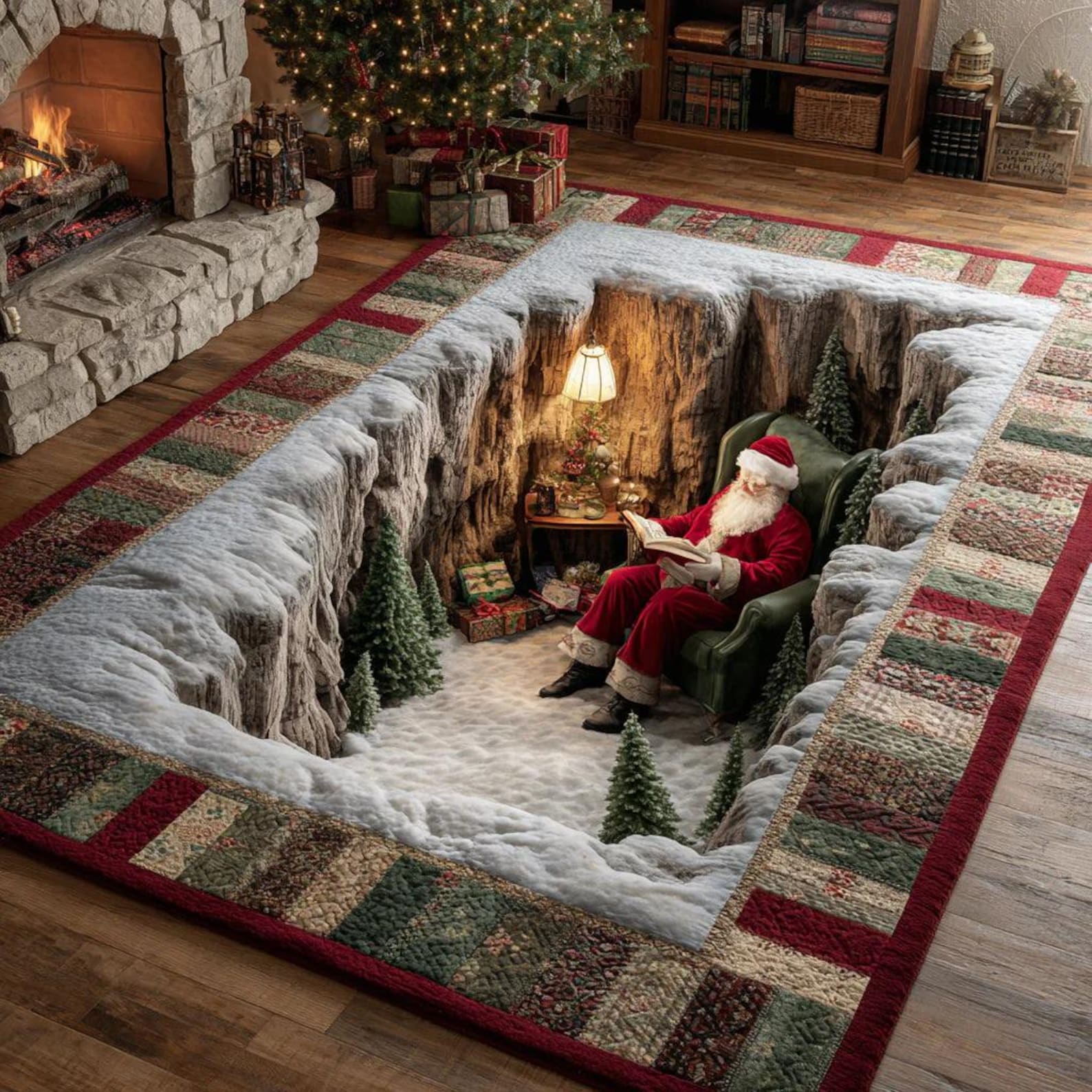3D Santa Reading Rug | Christmas Snow Cave Illusion Carpet | Cozy ...