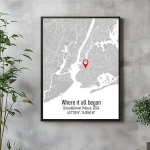 Cadeau de mariage 1er anniversaire, carte où nous nous sommes rencontrés, cadeau d'anniversaire pour elle et lui, cadeau d'anniversaire de mariage en coton, cadeau personnalisé pour petite amie