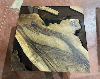 Handmade Acacia Wood & Black Epoxy Resin Square Table - Custom Sizes