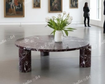 Red Marble Side Table, Rosso Levanto Stone Coffee Table, Organic Shaped Pedestal Table, Burgundy Natural Stone Nightstand, Luxury Home Decor