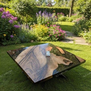 Handmade Acacia Wood & Black Epoxy Resin Table Top - Custom Size image 1