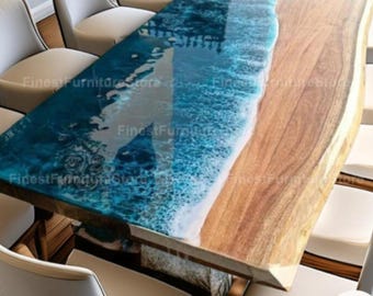 Tablero de mesa de comedor de madera de acacia, mesa de río de resina epoxi