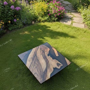 Handmade Acacia Wood & Black Epoxy Resin Table Top - Custom Size image 2