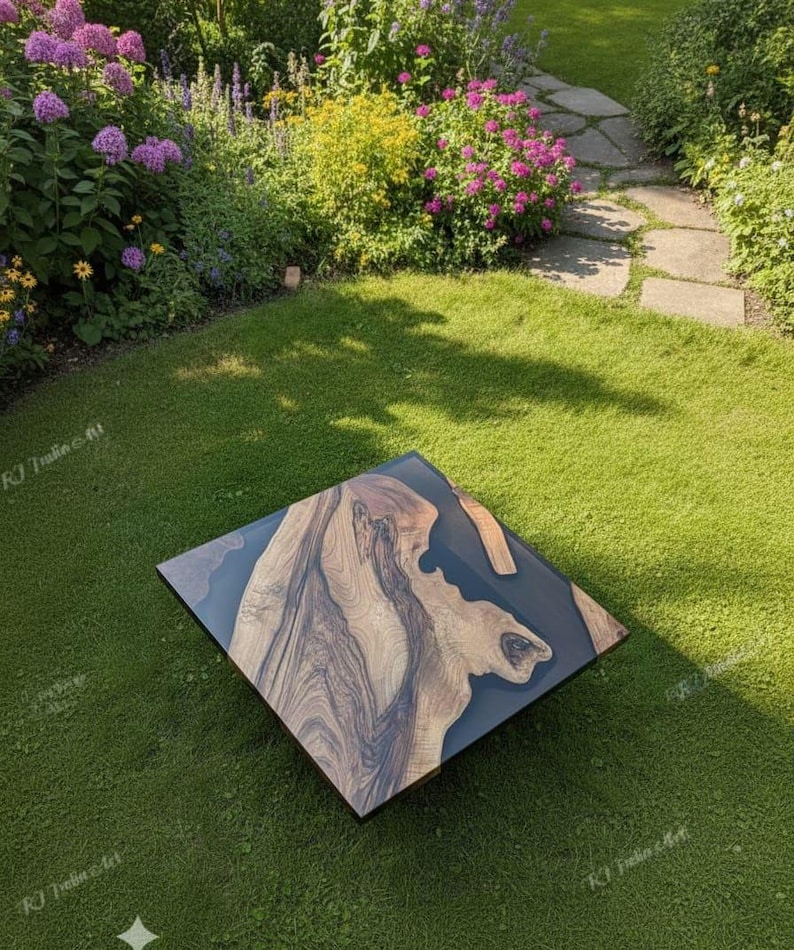 Handmade Acacia Wood & Black Epoxy Resin Table Top - Custom Size image 2