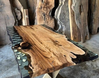 Handmade Olive Wood Tabletop with Black Epoxy Resin | Custom Size