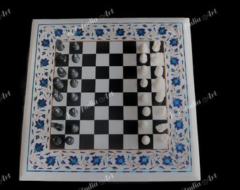 Handmade Marble Chess Set – Lapis Lazuli Stone, Luxury Board