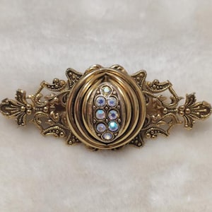 Vintage Iridescent Rhinestones Filigree Brooch