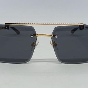 Cartier Black & Gold Panther Square Rimless Sunglasses