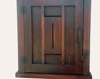 Handmade Mission Arts/Crafts Keyhole Design Wood Wall Mount Cabinet