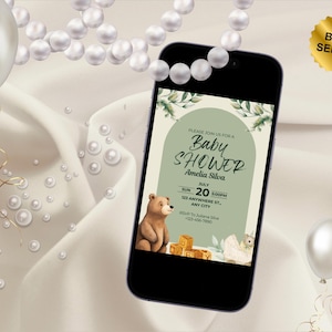 Digital Invitation for Baby Shower Party Cute Bear Theme Invitation Baby Shower Party Invitation for Boy and Girl Instant Download Self Edit
