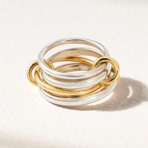 14k Gold And 925 Sterling Silver Trendy Multi Link Band Ring, Spinelli Kilcollin Dupe, Non-Tarnish Link Band Ring, Silver 4 Set Band Ring
