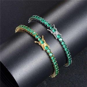 Bracelet émeraude, Bracelet tennis émeraude, Bijoux émeraude, Pierre de naissance de mai, Bracelet de pierres précieuses, Bracelet en or délicat, Bracelet minimaliste 925