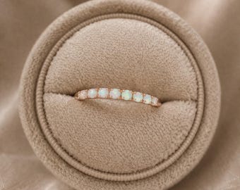 Opal Eternity Ring, Dainty Opal Ring, Gold Opal Ring, Silver Opal Ring, Minimalist Ring, Opal Stacking Ring, Gift for Her, White Opal Ring