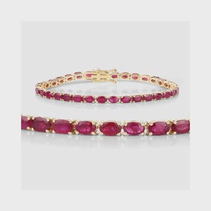 14k Gold Plated Ruby Tennis Bracelet, Oval cut Ruby tennis bracelet, Ruby Oval 6x4 Tennis Bracelet Gold Vermeil Silver Bracelet For Women