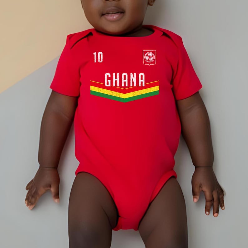 Body de fútbol ghanés para bebé, ropa africana para bebé, atuendo tradicional ghanés, bonito regalo para recién nacido, mono para bebé, mameluco para recién nacido 321 imagen 1