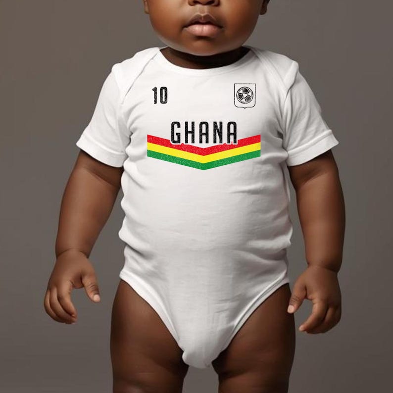 Body de fútbol ghanés para bebé, ropa africana para bebé, atuendo tradicional ghanés, bonito regalo para recién nacido, mono para bebé, mameluco para recién nacido 321 imagen 4