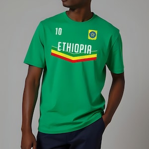 Ethiopia Soccer T-Shirt, Mens Personalised African Gift, Ethiopian Flag Tee 03