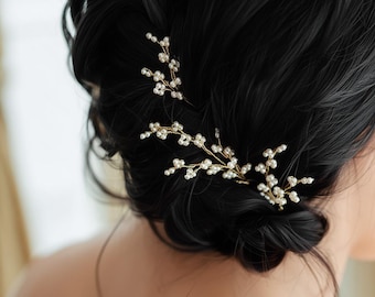 Juego de 3 horquillas de perlas, accesorios para el cabello de novia, horquillas para bodas, horquillas doradas, horquillas de cristal, accesorios para el cabello de damas de honor