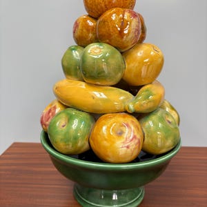 Majolica vintage MCM ceramic fruit stack table centrepiece