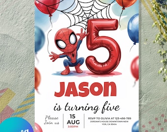 Faire-part d'anniversaire Spiderman : modèle modifiable (téléchargement numérique) Facile à modifier sur toile