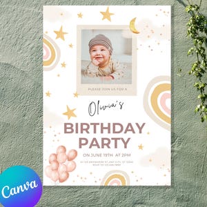Faire-part d'anniversaire de bébé à l'aquarelle pastel - magnifiquement fabriqué à la main