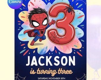 Editable 3rd Spidey  blue-theme Birthday Invitation, Spidey Kids Birthday Invitation, Amazing Friends 3rd Birthday Party, Superhero Bday