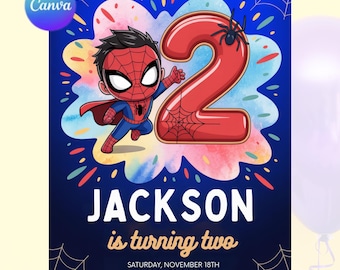 Editable 2nd Spidey  blue-theme Birthday Invitation, Spidey Kids Birthday Invitation, Amazing Friends 2nd Birthday Party, Superhero Bday