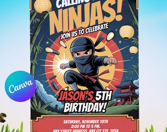 Editable Ninja Birthday Invitation: Comic Style Kids Party (Instant Download)