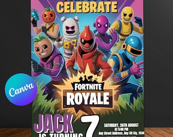 Faire-part de fête d'anniversaire jeu vidéo, passer un niveau supérieur, invitation à une fête d'arcade, invitation néon phosphorescent, gamer vidéo phosphorescent, toile modifiable