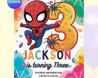 Editable 3rd Spidey  colorful-theme Birthday Invitation, Spidey Kids Birthday Invitation, Amazing Friends 3rd Birthday Party, Superhero Bday