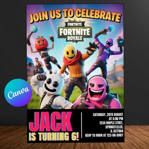 Fort Game Birthday Invitation Editable Birthday Invite download CANVA Birthday Party Template Video Game Birthday Gamer Card Gamer Party