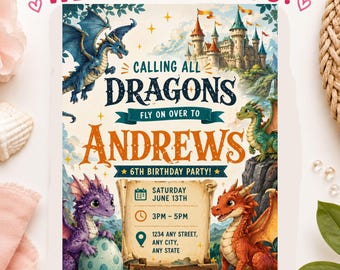 Wings of Fire Dragon Birthday Invitation Template | Kids Fantasy Birthday Invite, Editable Canva Party Card | Printable for Boys and Girls