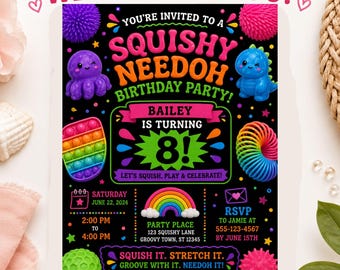 Squishy NeeDoh Birthday Invitation Template | Sensory Toy Birthday Party Invite |  for Kids