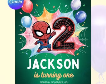 Editable 2nd Spidey  blue-theme Birthday Invitation, Spidey Kids Birthday Invitation, Amazing Friends 2nd Birthday Party, Superhero Bday