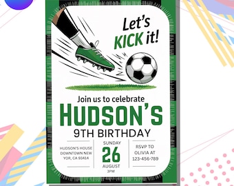 Editable Soccer Birthday Invitation | Football Invite | Kids Canva Template