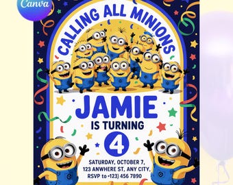 Editable Yellow Birthday Invitation | Kids Birthday Invite | Canva Template for Digital Download
