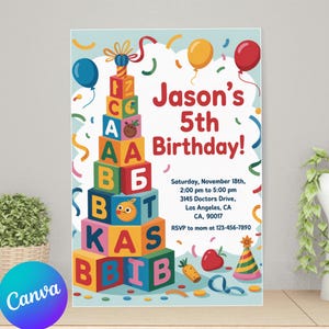 Colorful ABC Alphabet Party Invitation for Kids | Printable Birthday Invite Design