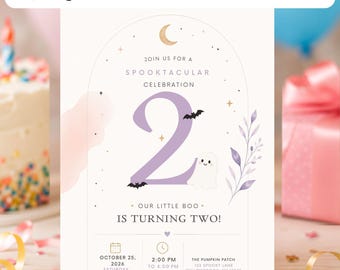 Two Cute to Spook Birthday Invitation Template | Halloween 2nd Birthday Invitation Canva Printable | Editable Ghost Digital Girl Party