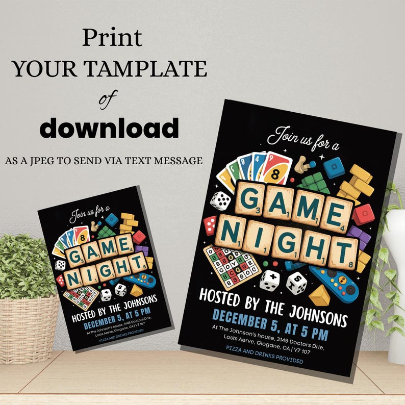 Editable Game Night Invitation: House Party Board Game Template ...
