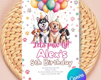 Watercolor Puppy Birthday Invitation: Editable Pet Party Card (5x7 Printable Digital Download