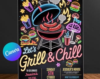 BBQ Birthday Invitation Template | Backyard Barbeque Birthday Invitation Boy | Editable Canva Instant Download Printable Digital