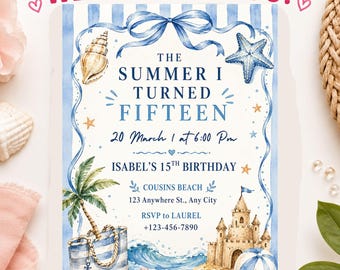 The Summer I Turned Pretty Birthday Invitation Template | Beach Birthday Party Invite, Editable Canva Card | for Teens and Girls