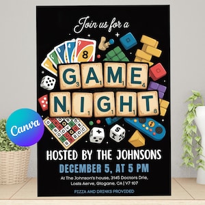 Editable Game Night Invitation: House Party Board Game Template (Digital Download)
