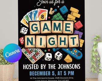 Editable Game Night Invitation: House Party Board Game Template (Digital Download)