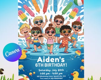 Water Bash Birthday Invitation: Kids Splash Party, Editable Template (Digital Download)