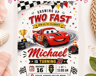 Cars Birthday Invitation Template | Lightning McQueen Racing Party Invite | for Boys