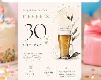 Certified Unc 30th Birthday Invitation Template | Funny Skeleton Beer Birthday Canva Printable | Editable Digital Men's Party Invite