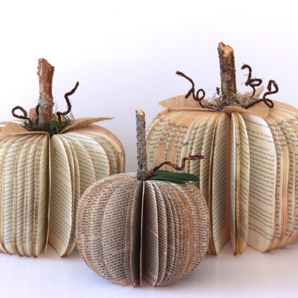 Set of 3 VINTAGE BOOK PUMPKINS /// Small Medium and Large /// Made to Order