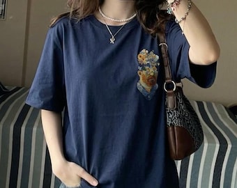 Starry Night portrait T-Shirt | Van Gogh inspired artwork, split-panel night sky