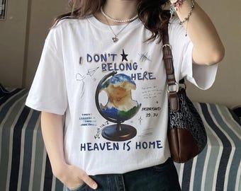 I Don't Belong Here Globe Illustration T-Shirt | Heaven Is Home, Earth Globe Art